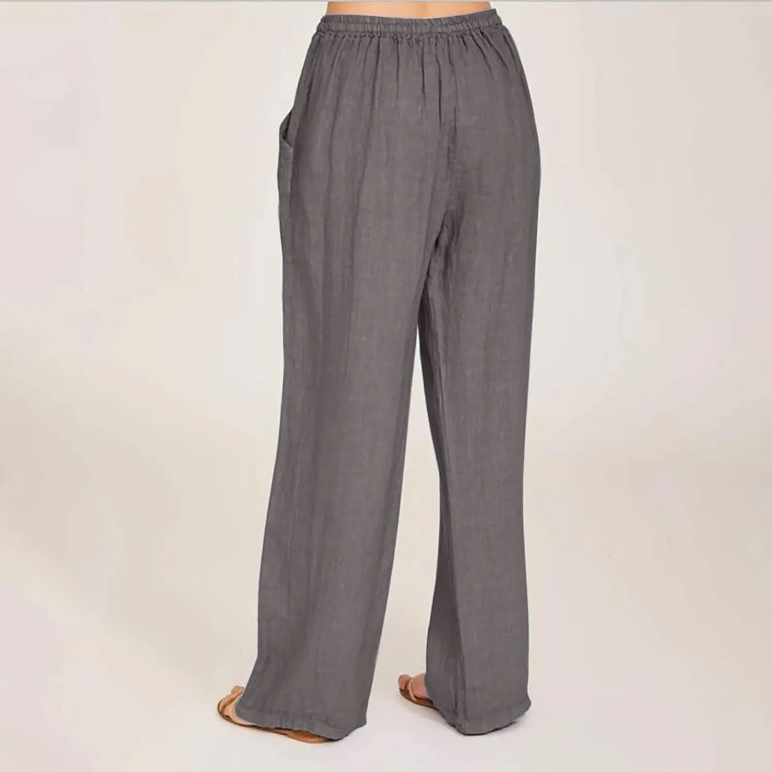 Women's Summer Drawstring Waist Pants Cotton Linen Loose Fit Palazzo Pants 2025 Boho Wide Leg Trousers with Pockets