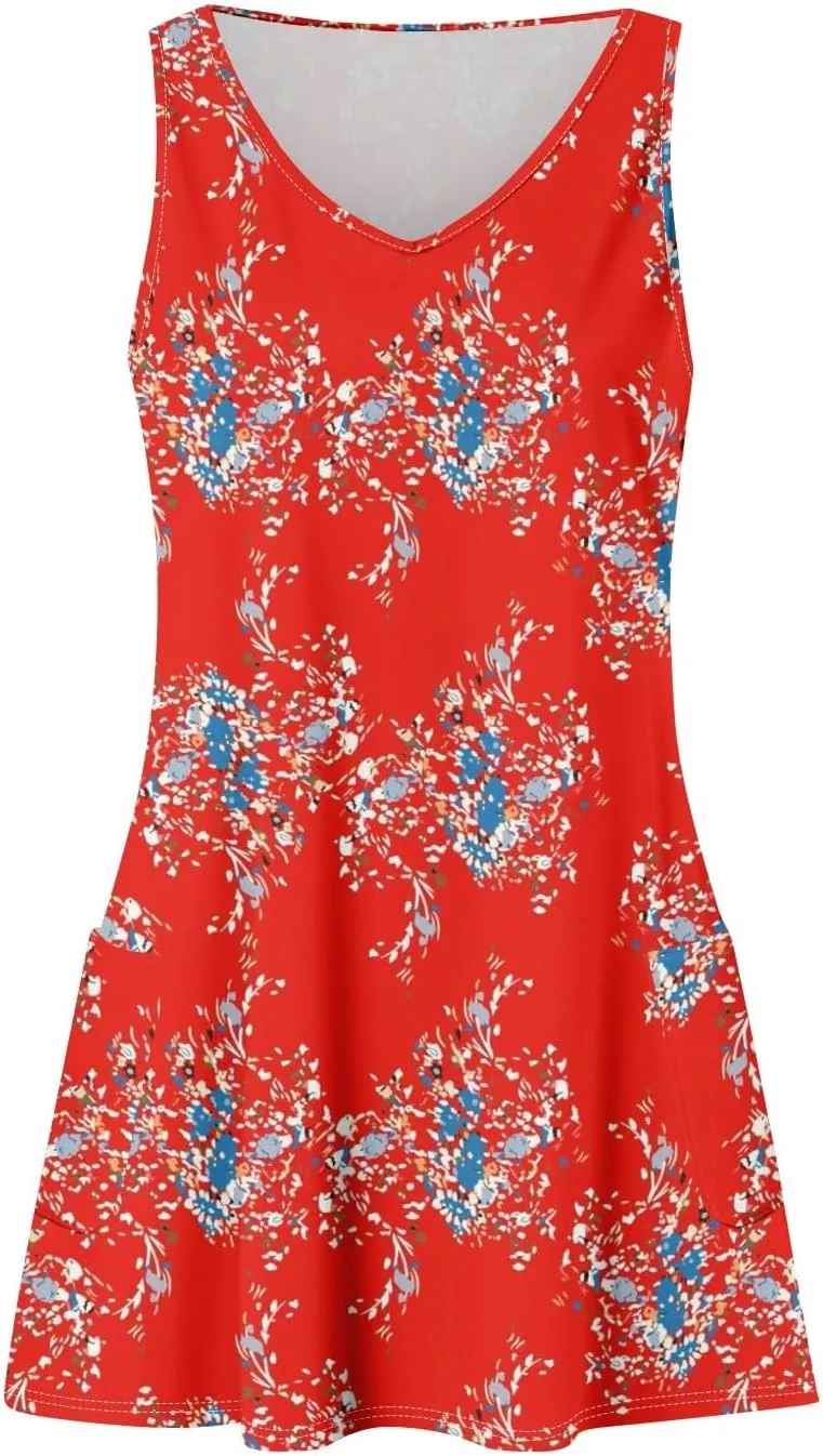 Womens Summer Dresses 2024 T-Shirts Dress Loose V Neck Sleeveless Tank Dresses Sundresses Floral/Plain