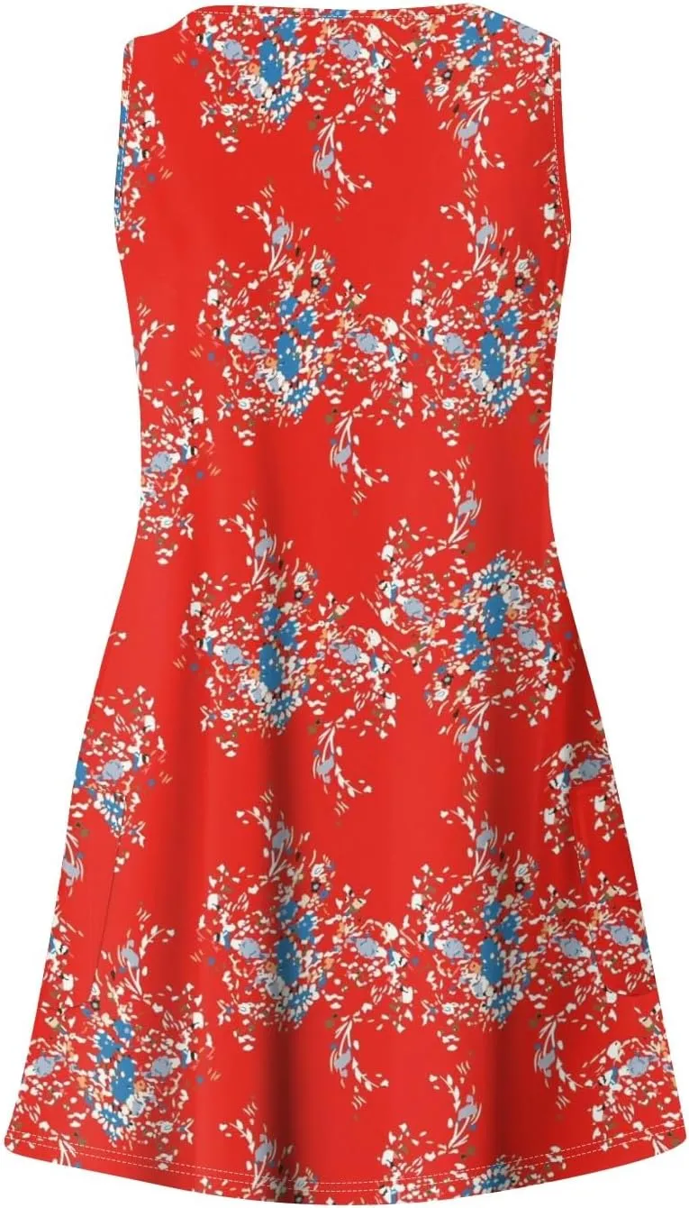 Womens Summer Dresses 2024 T-Shirts Dress Loose V Neck Sleeveless Tank Dresses Sundresses Floral/Plain