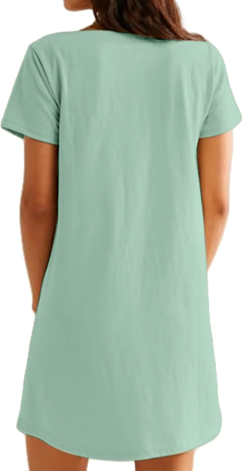 Womens Summer Dresses Trendy Square Neck Short Sleeve Mini Dresses Casual T Shirts Dress Loose Fit Sundress with Pockets