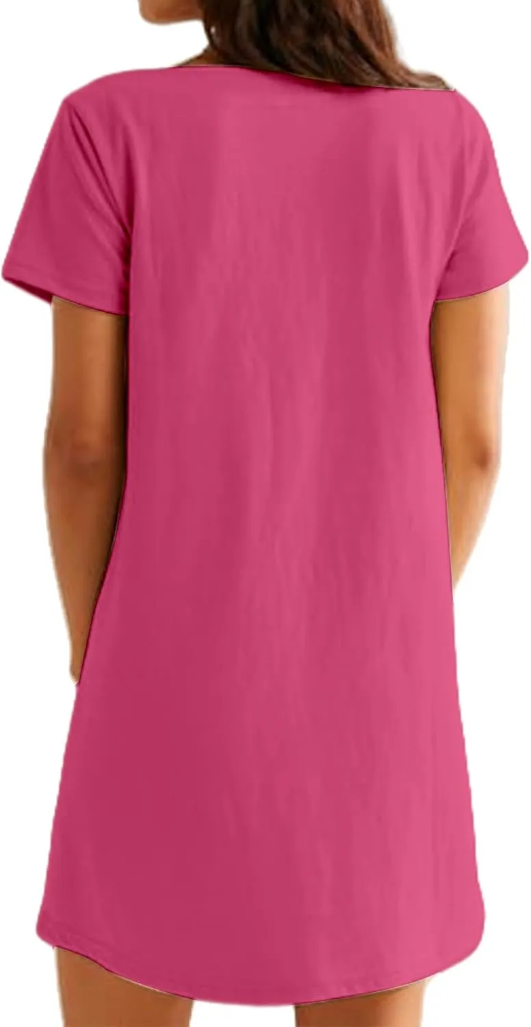 Womens Summer Dresses Trendy Square Neck Short Sleeve Mini Dresses Casual T Shirts Dress Loose Fit Sundress with Pockets