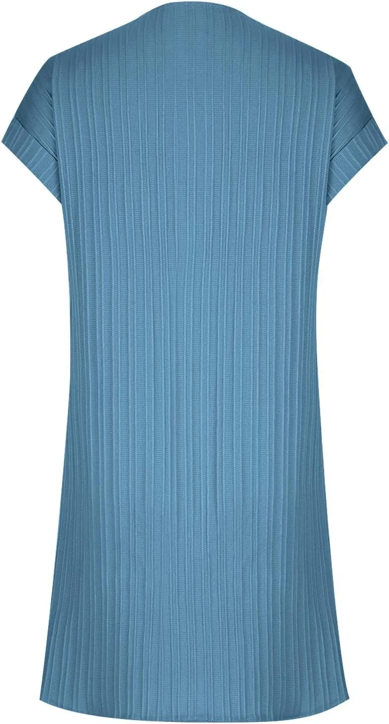 Womens T Shirts Dress Button Down V-Neck Short Sleeve Tennis Dresses Casual Ribbed Solid Ribbed A Line Mini Dress