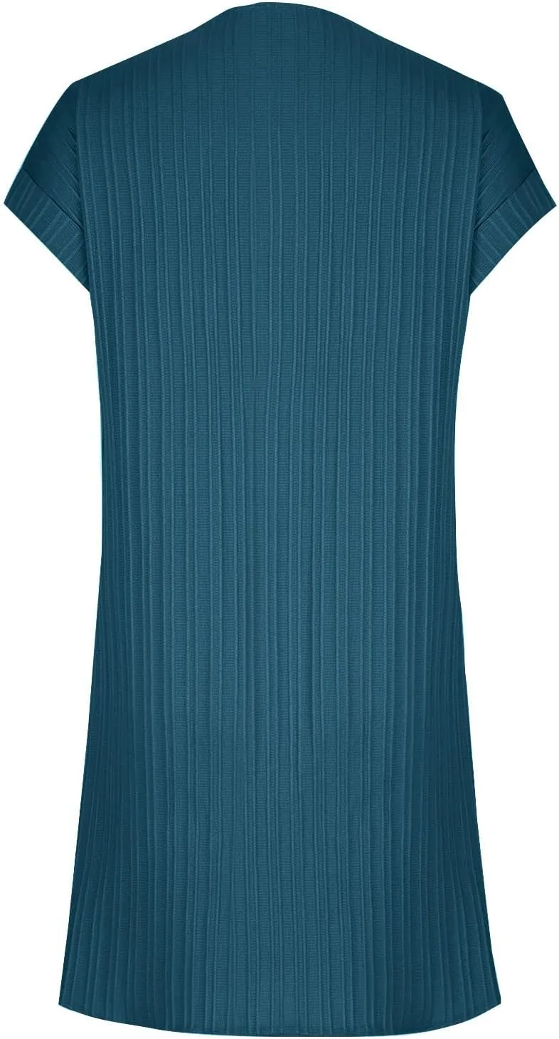 Womens T Shirts Dress Button Down V-Neck Short Sleeve Tennis Dresses Casual Ribbed Solid Ribbed A Line Mini Dress