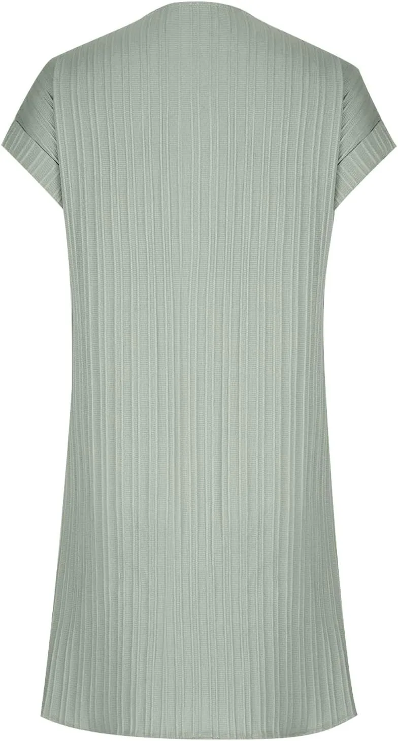 Womens T Shirts Dress Button Down V-Neck Short Sleeve Tennis Dresses Casual Ribbed Solid Ribbed A Line Mini Dress