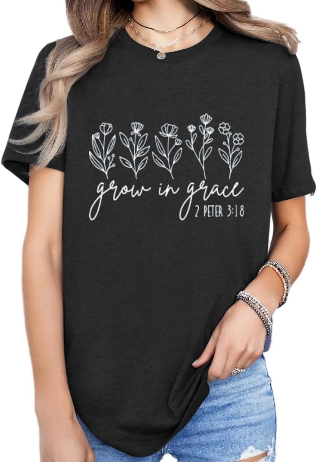 Womens Vintage Floral T Shirt Wildflower Graphic Tee Letter Printed Tshirt Boho Cute Tops