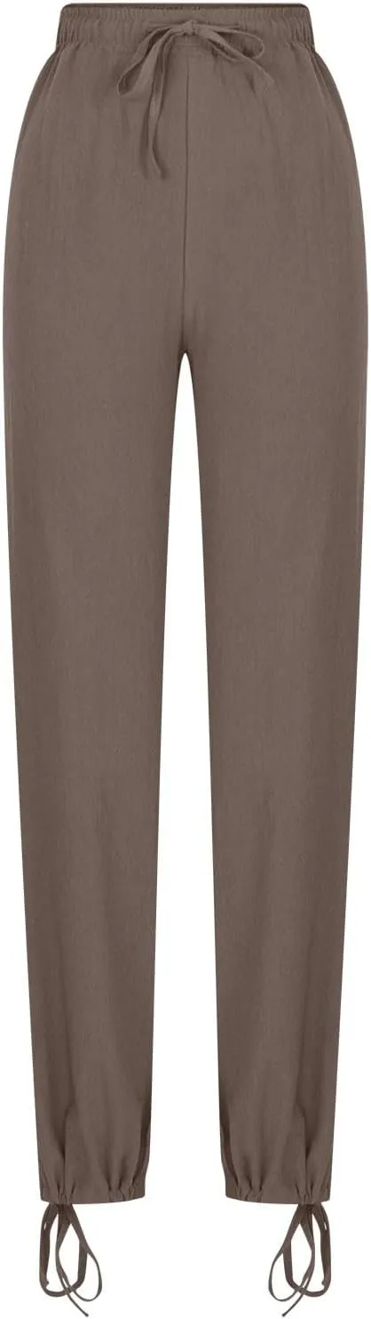 Womens Wide Leg Linen Pants Casual Summr Solid Palazzo Lounge Trousers Drawstring High Waisted Pocket Beach Pants