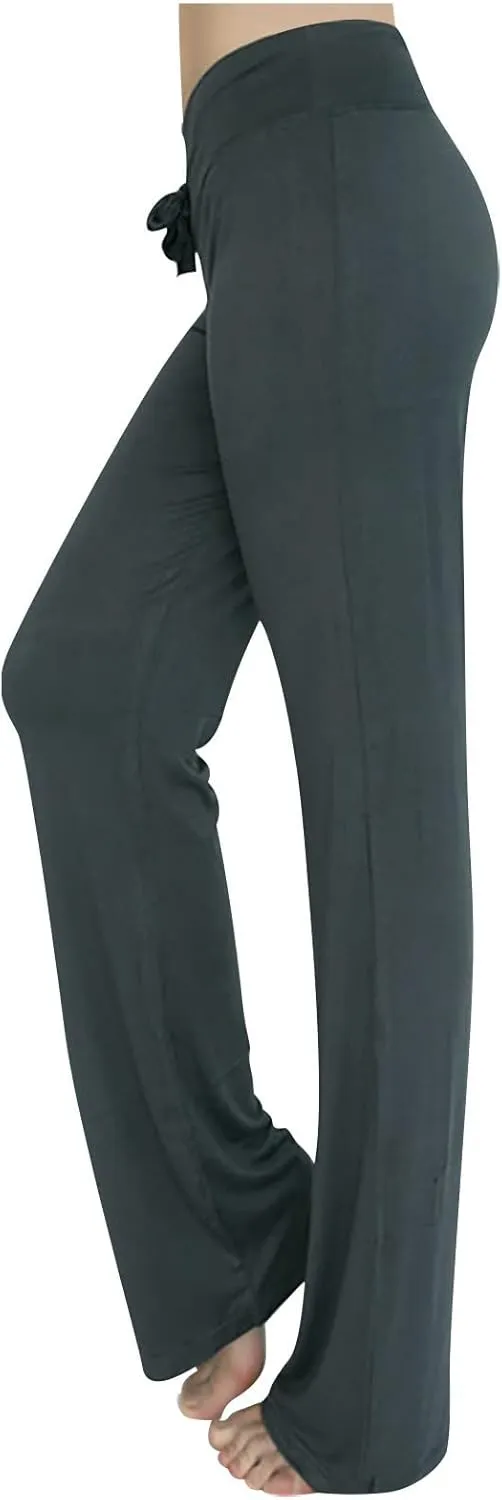 Women's Wide Leg Yoga Pants High Waist Drawstring Tummy Control Trousers Comfy Lounge Flare Pant Workout Leggings