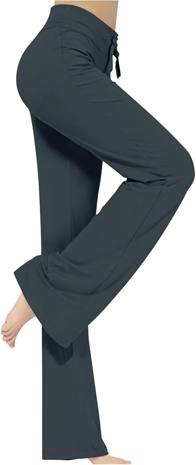 Women's Wide Leg Yoga Pants High Waist Drawstring Tummy Control Trousers Comfy Lounge Flare Pant Workout Leggings