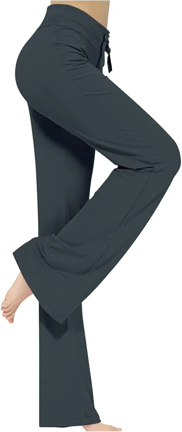 Women's Wide Leg Yoga Pants High Waist Drawstring Tummy Control Trousers Comfy Lounge Flare Pant Workout Leggings