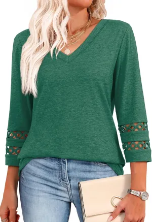 XIEERDUO 3/4 Length Sleeve Womens Tops Dressy Casual Blouses for Women 2025 Trendy V Neck T Shirts Summer Clothes