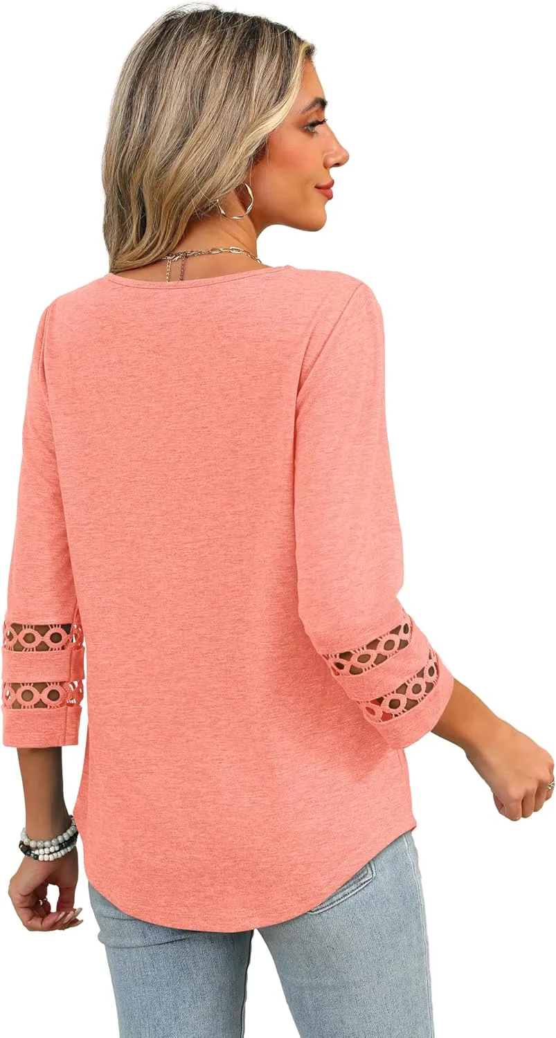 XIEERDUO 3/4 Length Sleeve Womens Tops Dressy Casual Blouses for Women 2025 Trendy V Neck T Shirts Summer Clothes