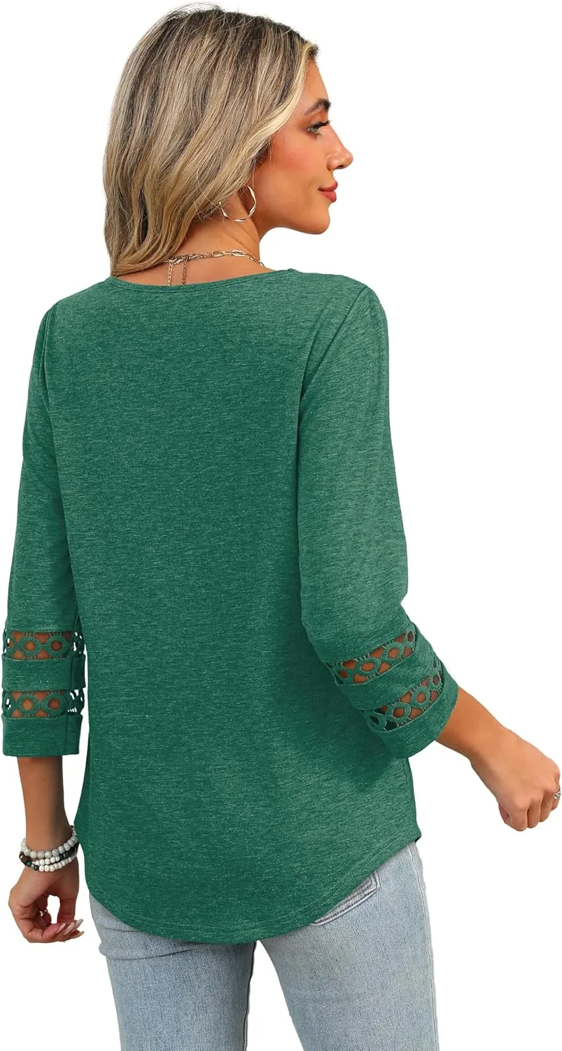 XIEERDUO 3/4 Length Sleeve Womens Tops Dressy Casual Blouses for Women 2025 Trendy V Neck T Shirts Summer Clothes