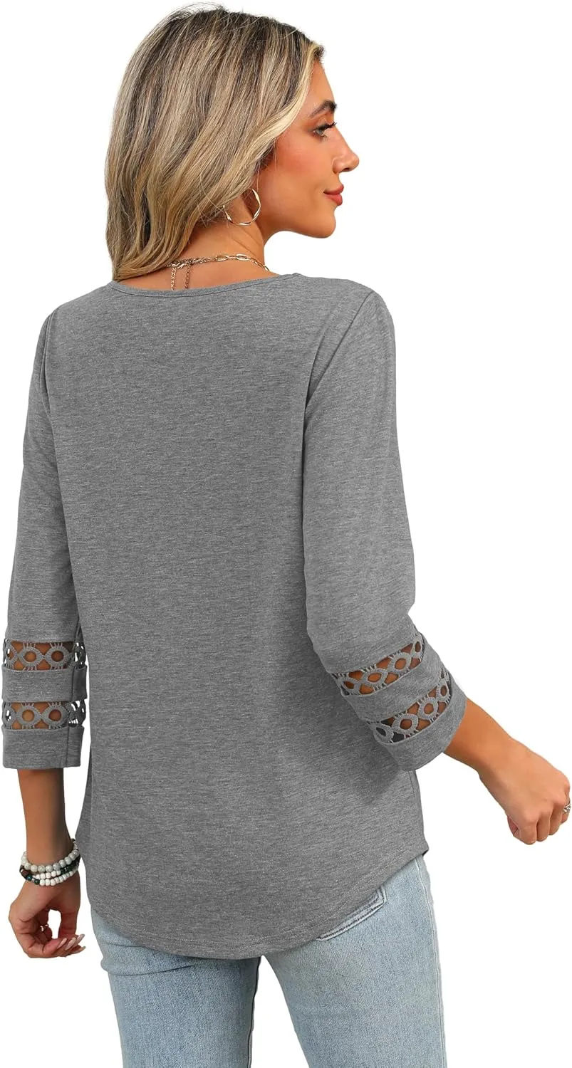 XIEERDUO 3/4 Length Sleeve Womens Tops Dressy Casual Blouses for Women 2025 Trendy V Neck T Shirts Summer Clothes