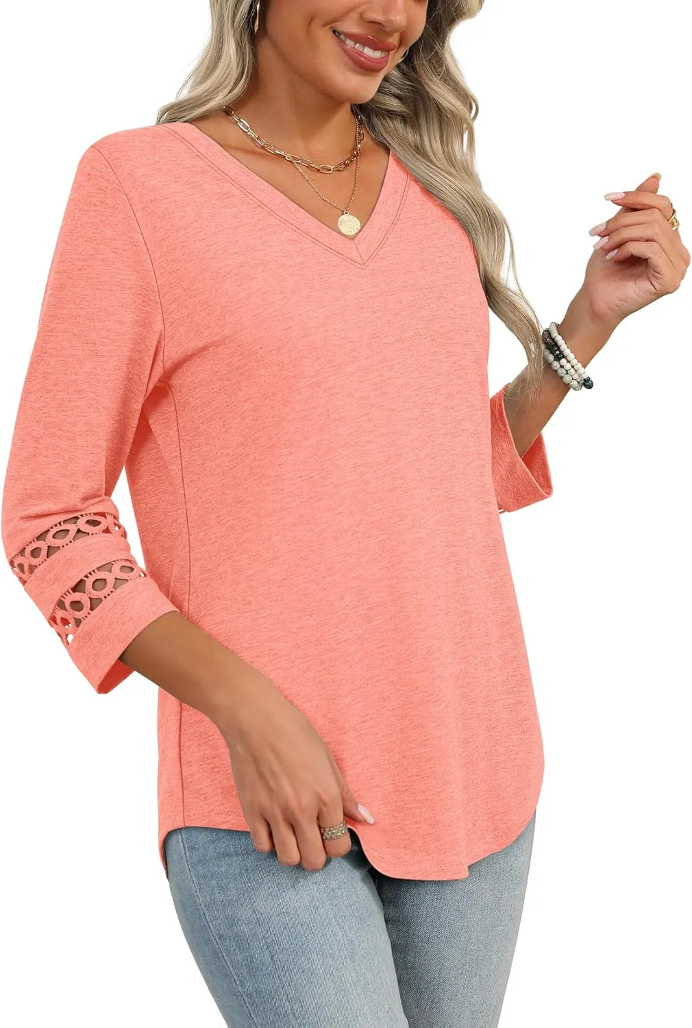 XIEERDUO 3/4 Length Sleeve Womens Tops Dressy Casual Blouses for Women 2025 Trendy V Neck T Shirts Summer Clothes