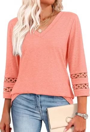 XIEERDUO 3/4 Length Sleeve Womens Tops Dressy Casual Blouses for Women 2025 Trendy V Neck T Shirts Summer Clothes