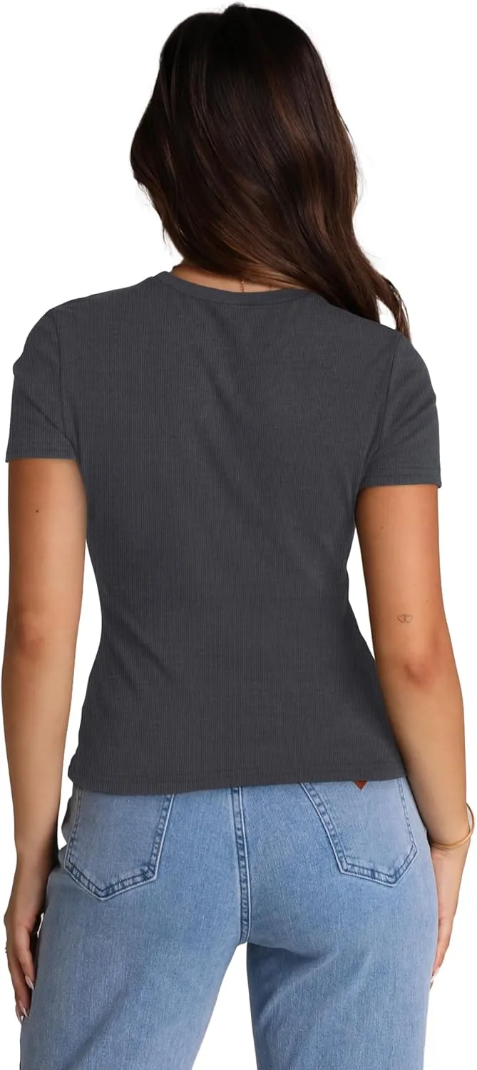 XIEERDUO Women's Short Sleeve Crew Neck Slim Fit T Shirts 2024 Y2k Clothes Spring Summer Basic Going Out Tops 2 Pack/3 Pack
