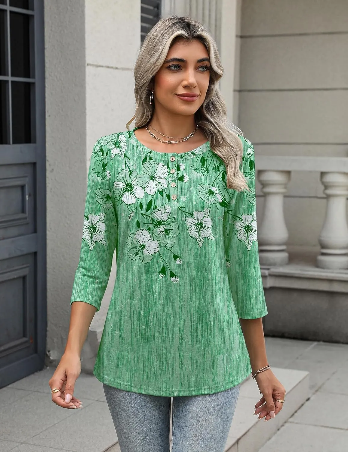 Zeagoo 3/4 Length Sleeve Women Tops Crew Neck Blouses Dressy Casual Summer T Shirts Loose Fit Business Work Clothes