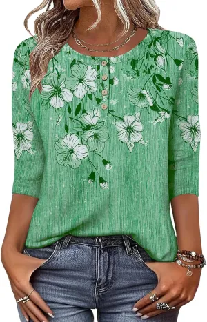 Zeagoo 3/4 Length Sleeve Women Tops Crew Neck Blouses Dressy Casual Summer T Shirts Loose Fit Business Work Clothes