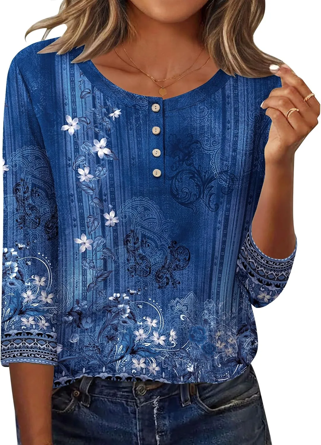 Zeagoo 3/4 Length Sleeve Women Tops Crew Neck Blouses Dressy Casual Summer T Shirts Loose Fit Business Work Clothes