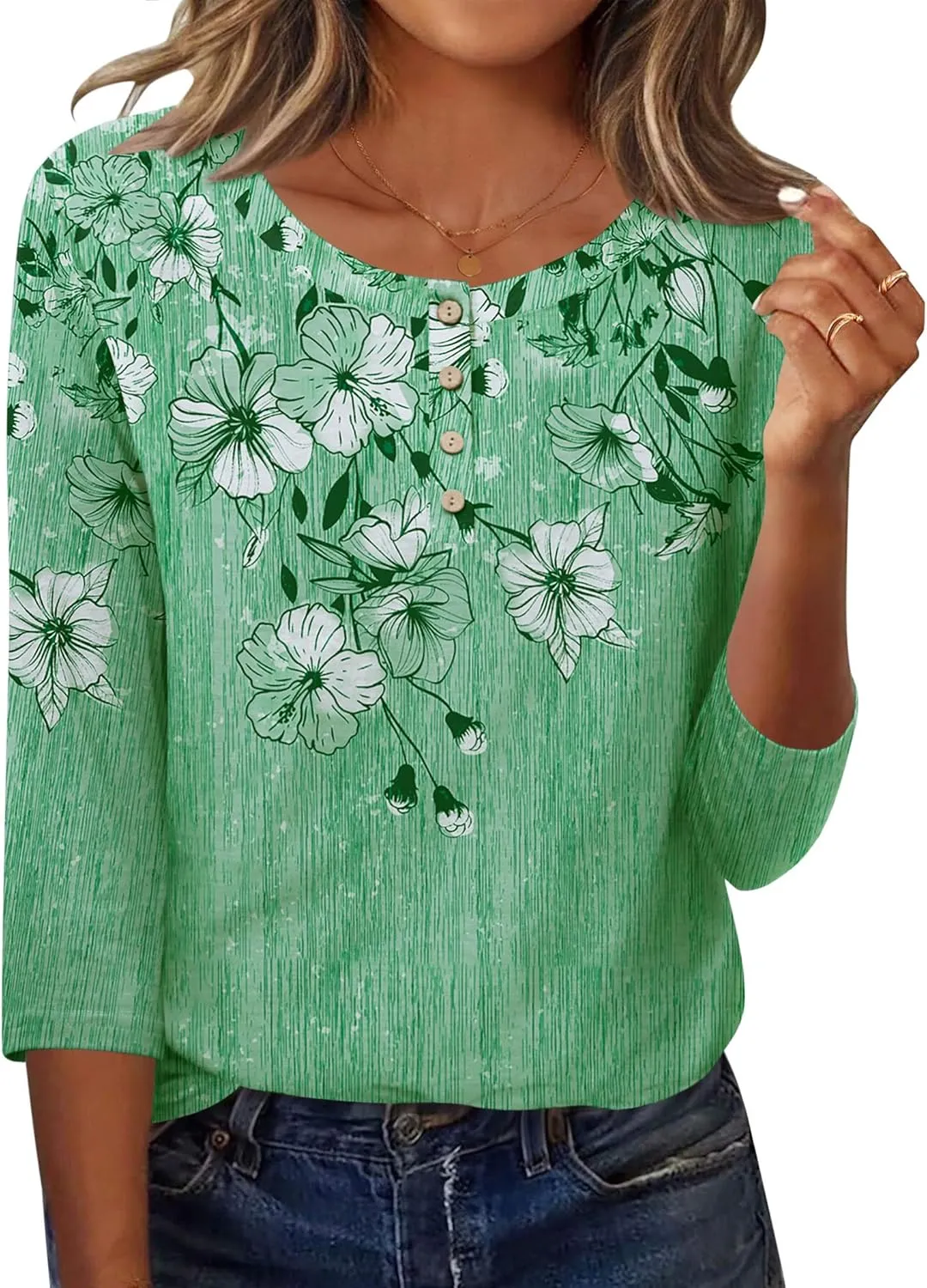 Zeagoo 3/4 Length Sleeve Women Tops Crew Neck Blouses Dressy Casual Summer T Shirts Loose Fit Business Work Clothes