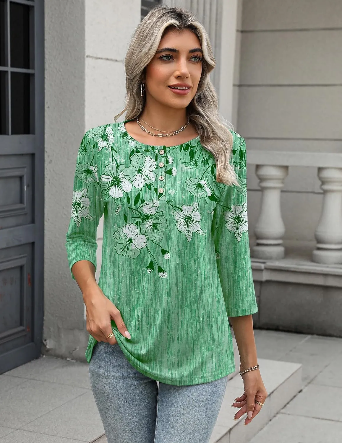 Zeagoo 3/4 Length Sleeve Women Tops Crew Neck Blouses Dressy Casual Summer T Shirts Loose Fit Business Work Clothes