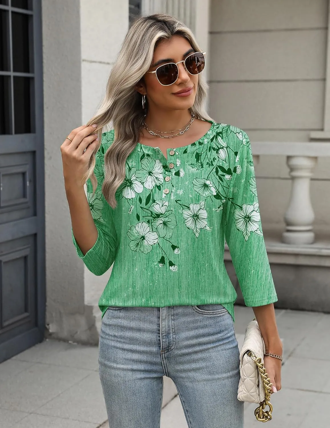 Zeagoo 3/4 Length Sleeve Women Tops Crew Neck Blouses Dressy Casual Summer T Shirts Loose Fit Business Work Clothes