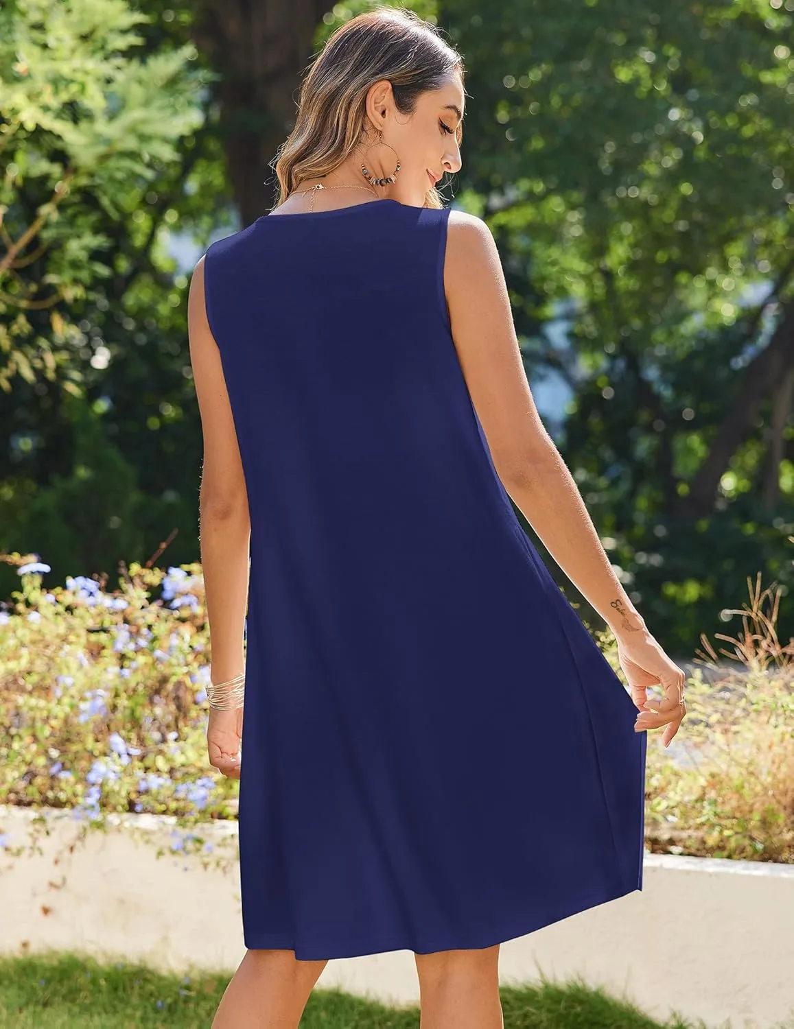 Zeagoo Womens Casual Summer Dresses 2025 Boho Sleeveless Sundresses with Pockets Pleated Beach Floral T Shirt Dresses