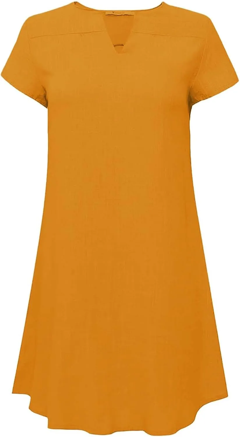 ZYXTIM Womens Summer Dresses Cut Out V Neck Short Sleeve Loose T Shirts Dresses Plus Size Plain Holiday Vacation Dresses