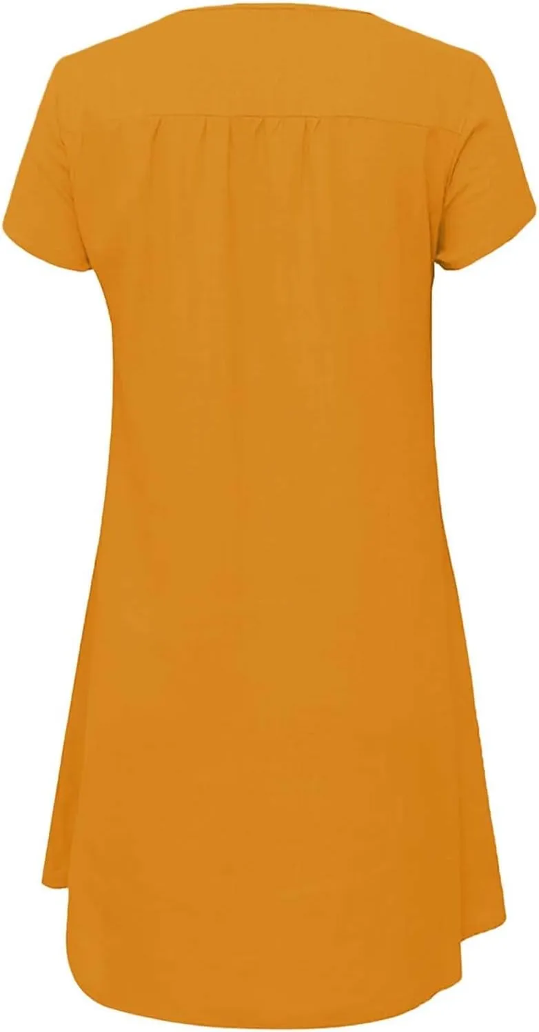 ZYXTIM Womens Summer Dresses Cut Out V Neck Short Sleeve Loose T Shirts Dresses Plus Size Plain Holiday Vacation Dresses