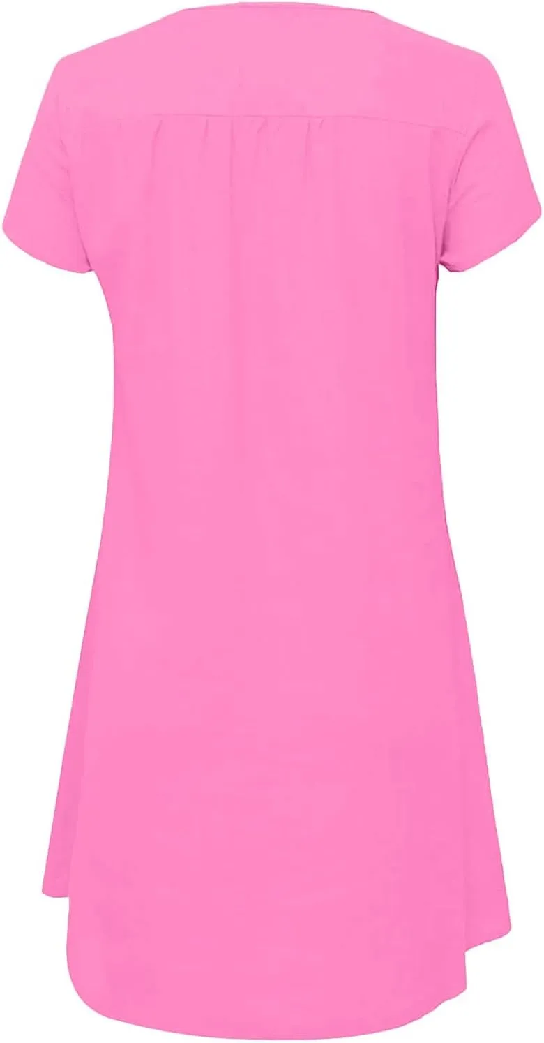 ZYXTIM Womens Summer Dresses Cut Out V Neck Short Sleeve Loose T Shirts Dresses Plus Size Plain Holiday Vacation Dresses