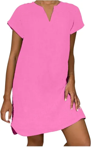 ZYXTIM Womens Summer Dresses Cut Out V Neck Short Sleeve Loose T Shirts Dresses Plus Size Plain Holiday Vacation Dresses