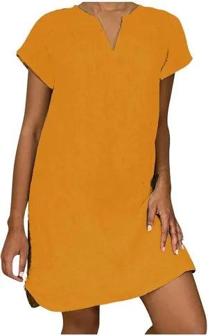 ZYXTIM Womens Summer Dresses Cut Out V Neck Short Sleeve Loose T Shirts Dresses Plus Size Plain Holiday Vacation Dresses