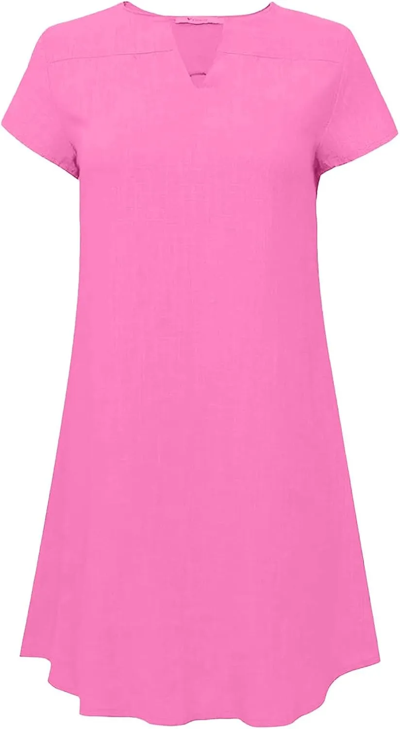 ZYXTIM Womens Summer Dresses Cut Out V Neck Short Sleeve Loose T Shirts Dresses Plus Size Plain Holiday Vacation Dresses